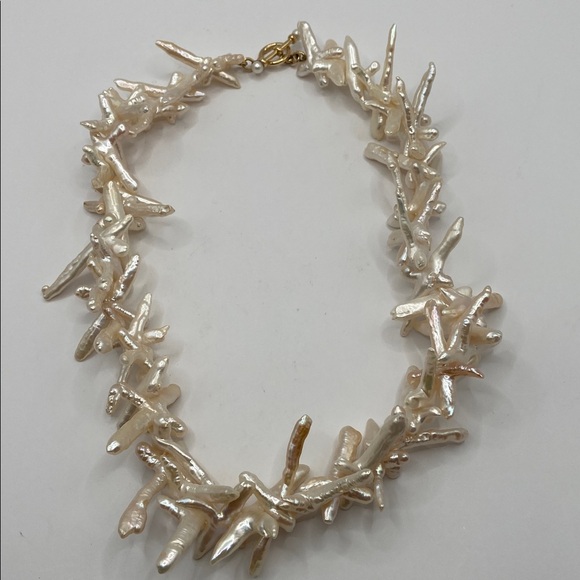 Rare Honora 14K Gold Baroque Cross Shaped Natural Pearl Necklace 20 1/2”L - Picture 4 of 11